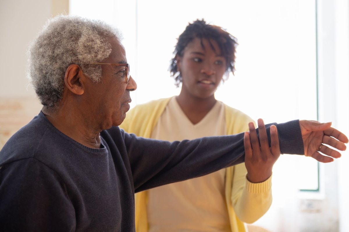 Stock illustration of a supported arm exercise at home