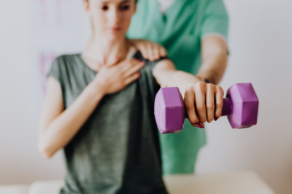 Stock illustration of guided arm exercise with a dumbbell