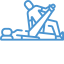 A blue logo with a man on a surfboard, offering massage therapy services.