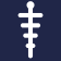 White vertical line with short horizontal lines crossing it, topped with a solid circle, on a dark blue background—an abstract symbol often associated with chiropractic service and the caring hands of a chiropractor.
