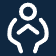 White minimalist icon of a person sitting with arms and legs bent, on a dark blue background. Ideal for representing physiotherapy services or physical therapy, this design conveys movement and care in a modern, professional style.